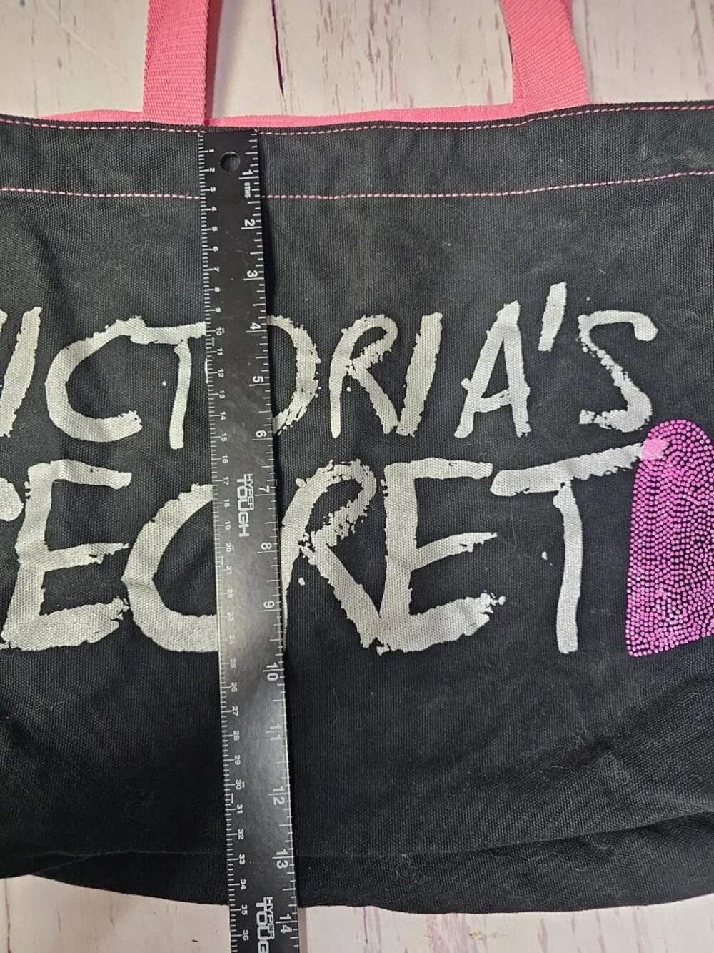 Victoria's Secret Black Pink Silver Shimmer Rhinestone Cloth Tote Open Bag
